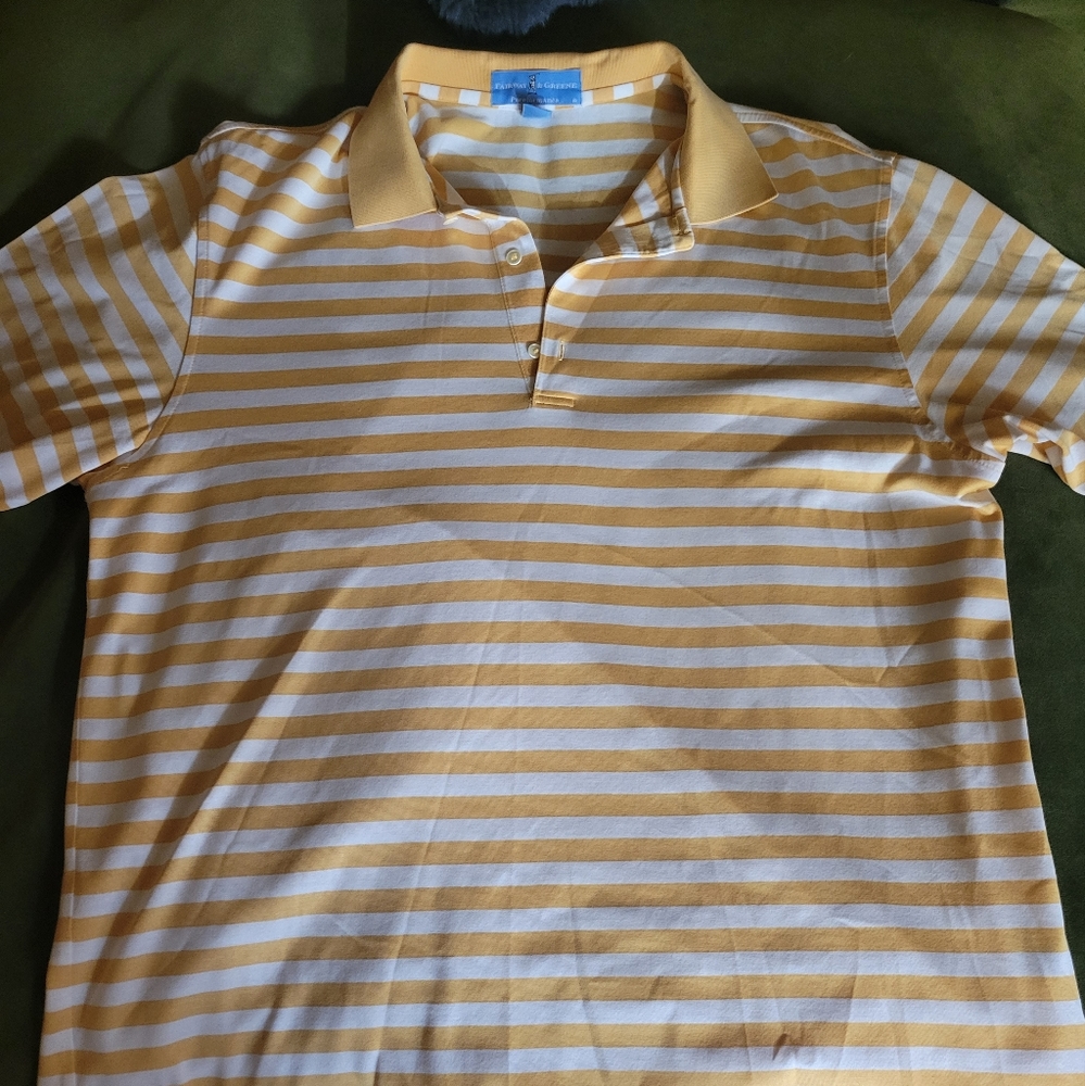 Fairway & Greene Pureformance Polo shirt in Orange and cream stripes sz L NWOT